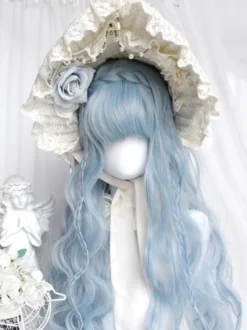Perruque Lolita Harajuku Fashion bleu ciel clair longue résistante à la chaleur en fibre ébouriffée accessoires Lolita