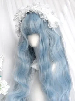Perruque Lolita Harajuku Fashion bleu ciel clair longue résistante à la chaleur en fibre ébouriffée accessoires Lolita