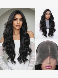Perruque longue pour femme châtain foncé style synthétique chic