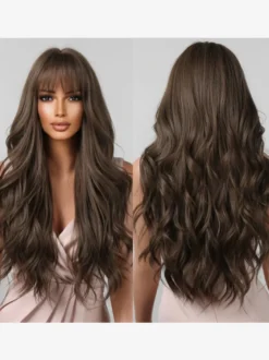 Perruque longue rose chic pour femme perruque synthétique