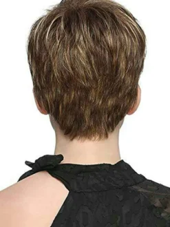 Perruques Synthétiques Femme Courtes Frisés Marron avec Franges Bicolores Invisible Perruque Synthétique Femme