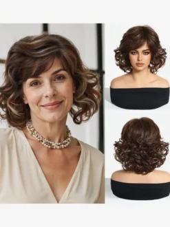 Perruque synthétique châtain clair courte pour femme