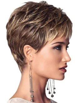 Perruque Synthétique Courte Femme Invisible Prothèse Capillaire Marron Frisée