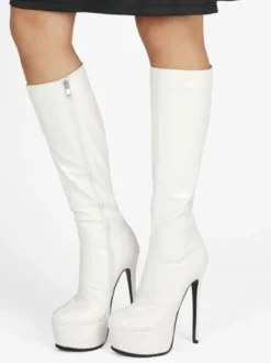 Plate-forme pour femmes talon aiguille bottes hautes en cuir verni