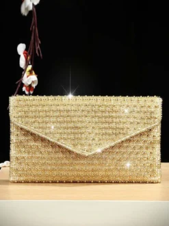 Pochette enveloppe entièrement ornée de strass bandoulière chaîne amovible sac à main scintillant pour soirée mariage