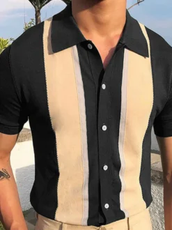 Polo Chemise À Revers Homme Manches Courtes En Tricot Boutonnage Confortable