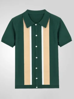 Polo Chemise À Revers Homme Manches Courtes En Tricot Boutonnage Confortable
