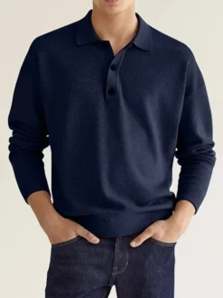 Polo à col et manches longues pour homme t-shirt de sport à boutons polos de golf athlétiques chemises quotidiennes