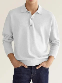 Polo à col et manches longues pour homme t-shirt de sport à boutons polos de golf athlétiques chemises quotidiennes