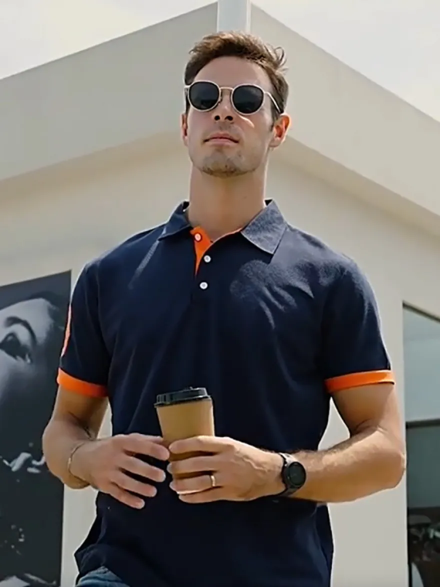 Polo Homme Col Rabattu Manches Courtes Boutons Classique Bleu Marine Foncé Chic