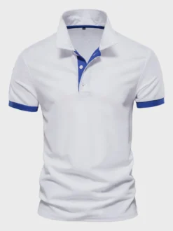 Polo Homme Col Rabattu Manches Courtes Boutons Classique Bleu Marine Foncé Chic