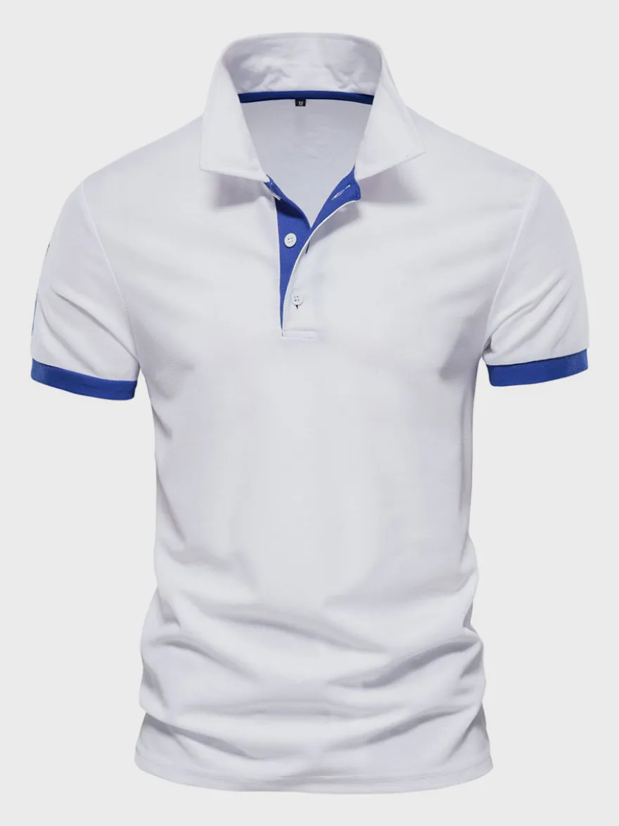 Polo Homme Col Rabattu Manches Courtes Boutons Classique Bleu Marine Foncé Chic