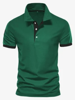 Polo Homme Col Rabattu Manches Courtes Boutons Classique Bleu Marine Foncé Chic
