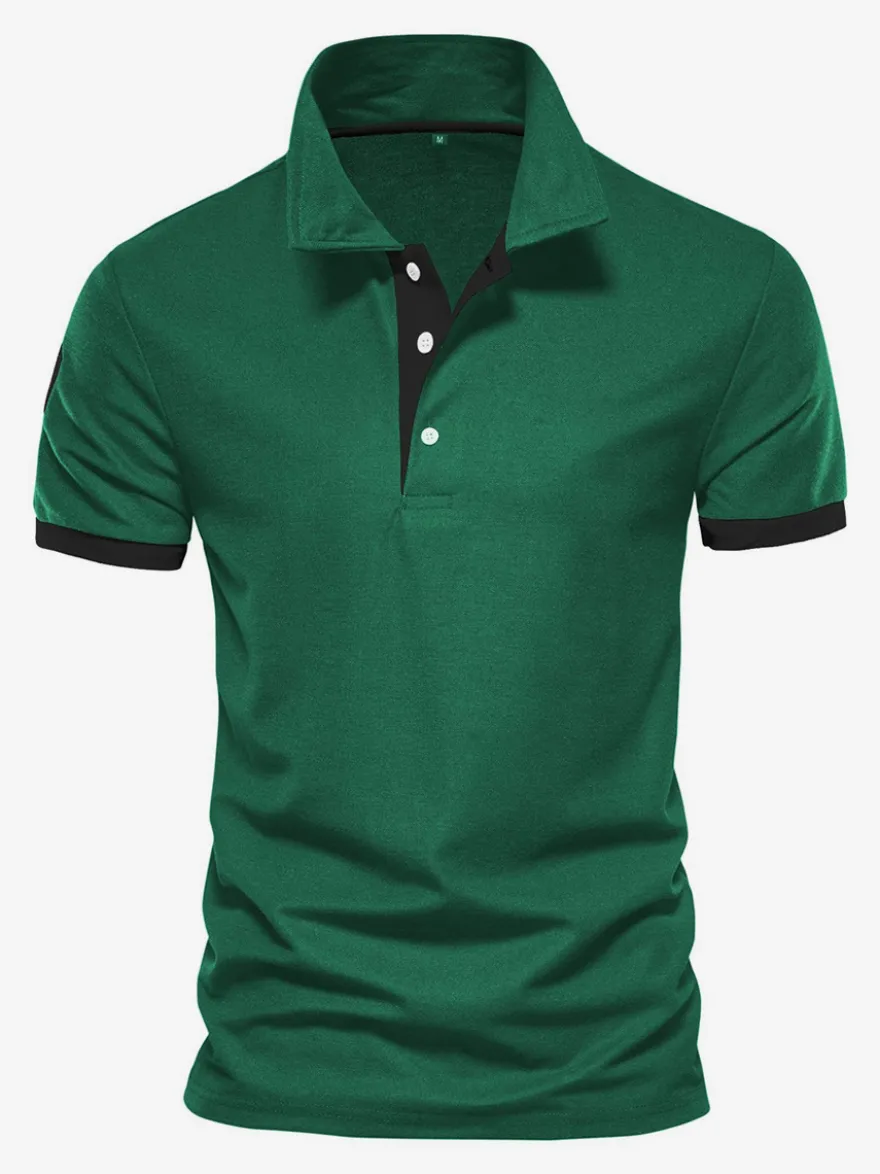 Polo Homme Col Rabattu Manches Courtes Boutons Classique Bleu Marine Foncé Chic