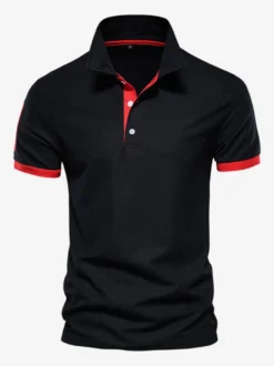 Polo Homme Col Rabattu Manches Courtes Boutons Classique Bleu Marine Foncé Chic