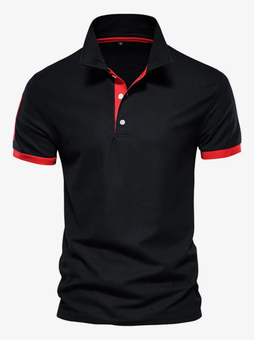 Polo Homme Col Rabattu Manches Courtes Boutons Classique Bleu Marine Foncé Chic