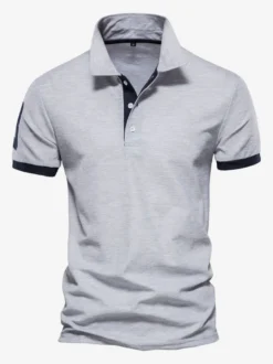 Polo Homme Col Rabattu Manches Courtes Boutons Classique Bleu Marine Foncé Chic
