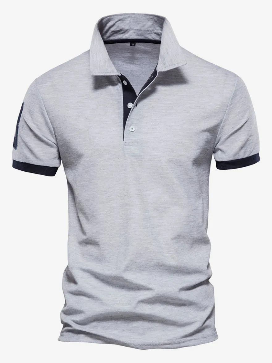 Polo Homme Col Rabattu Manches Courtes Boutons Classique Bleu Marine Foncé Chic
