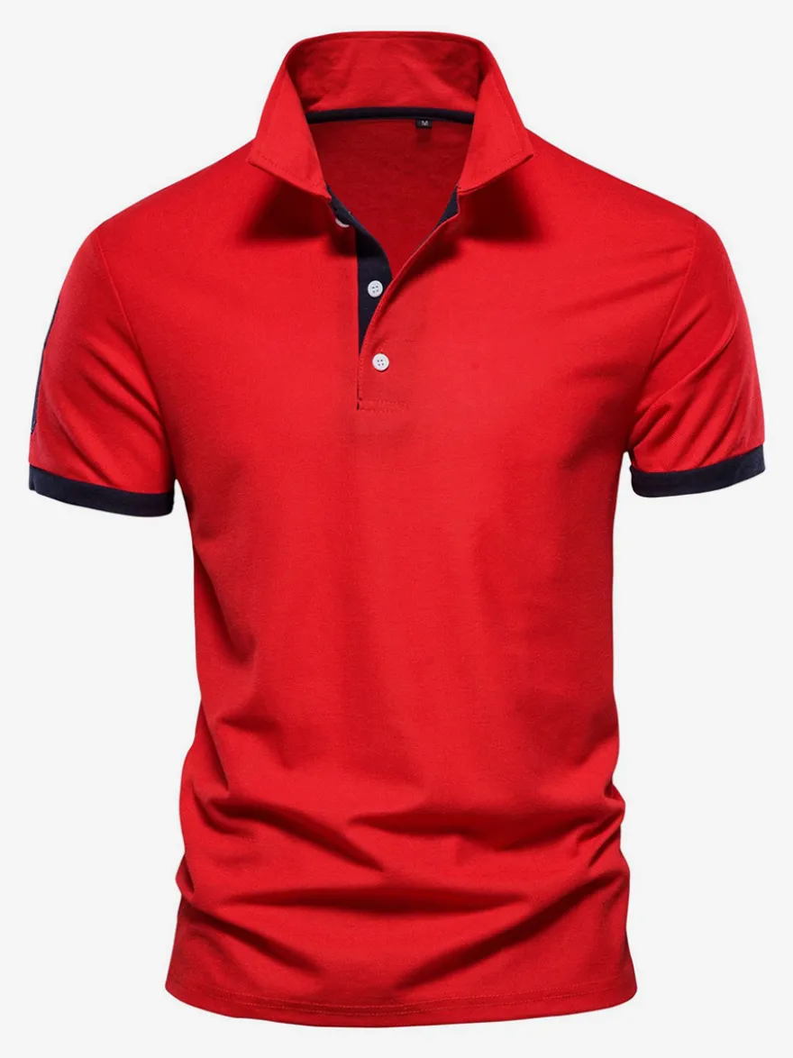 Polo Homme Col Rabattu Manches Courtes Boutons Classique Bleu Marine Foncé Chic
