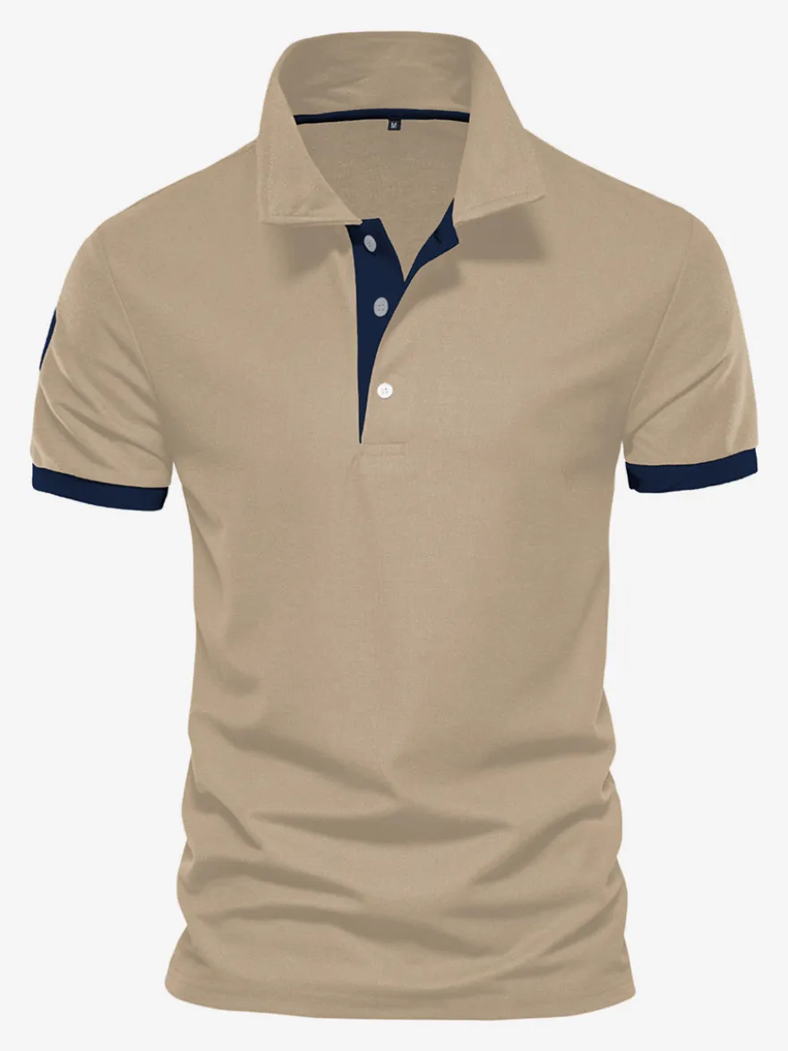Polo Homme Col Rabattu Manches Courtes Boutons Classique Bleu Marine Foncé Chic