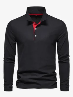 Polo homme à col rabattu manches longues avec logos coupe classique gris à la mode