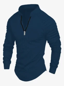 Polo pour homme à col en V et manches longues avec fermeture éclair coupe standard gris jolis polos
