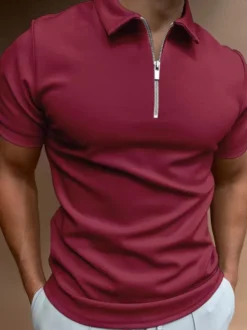 Polo pour homme à col rabattu et manches courtes avec fermeture éclair et coupe classique
