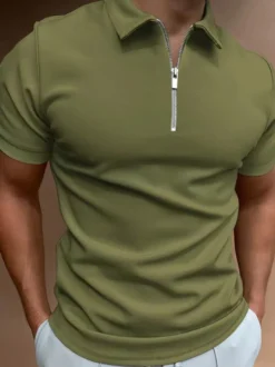 Polo pour homme à col rabattu et manches courtes avec fermeture éclair et coupe classique