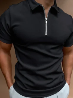Polo pour homme à col rabattu et manches courtes avec fermeture éclair et coupe classique