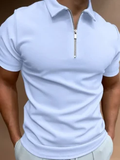 Polo pour homme à col rabattu et manches courtes avec fermeture éclair et coupe classique