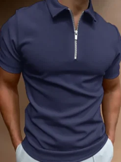 Polo pour homme à col rabattu et manches courtes avec fermeture éclair et coupe classique