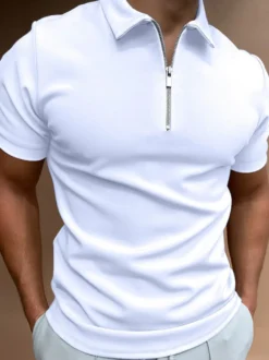 Polo pour homme à col rabattu et manches courtes avec fermeture éclair et coupe classique