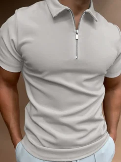 Polo pour homme à col rabattu et manches courtes avec fermeture éclair et coupe classique
