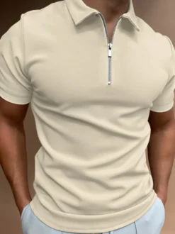 Polo pour homme à col rabattu et manches courtes avec fermeture éclair et coupe classique