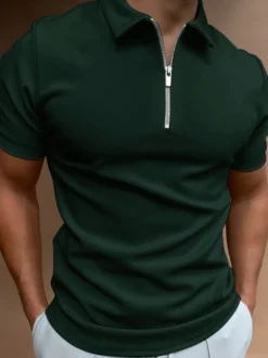 Polo pour homme à col rabattu et manches courtes avec fermeture éclair et coupe classique