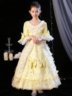 Polyester Fiber Tea Party Bows Manches 3/4 Polyester Combinaison ROCOCO Style Blond Kids 'Lolita Robes