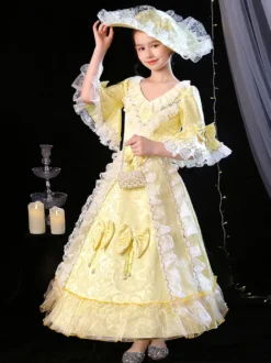 Polyester Fiber Tea Party Bows Manches 3/4 Polyester Combinaison ROCOCO Style Blond Kids 'Lolita Robes