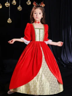 Polyester Fiber Tea Party Dentelle Manches 3/4 Polyester Robe Gothique Rouge Enfants 'Lolita Robes