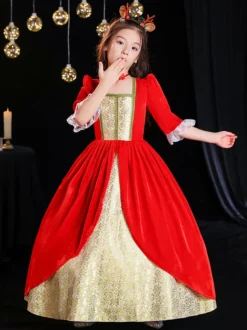 Polyester Fiber Tea Party Dentelle Manches 3/4 Polyester Robe Gothique Rouge Enfants 'Lolita Robes