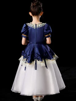Polyester Fibre Tea Dentelle Dentelle 3/4 Longueur Manches Robe en polyester Robes Lolita Blue Gothic Blue Kids