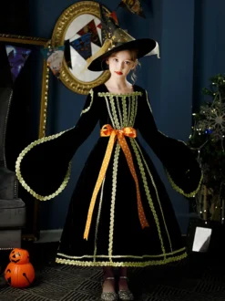 Polyester Fibre Tea Party Manches Longues Polyester Robe Gothique Noir Enfants Lolita Robes