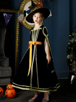 Polyester Fibre Tea Party Manches Longues Polyester Robe Gothique Noir Enfants Lolita Robes