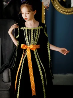 Polyester Fibre Tea Party Manches Longues Polyester Robe Gothique Noir Enfants Lolita Robes