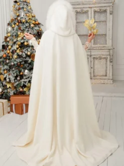 Poncho À Capuche Femme Ivoire Cape De Mariée En Fausse Fourrure