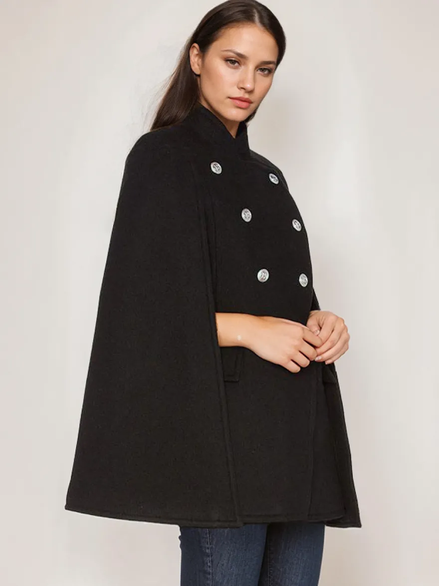Poncho Femme avec Manches Longues à Col Montant Bicolores