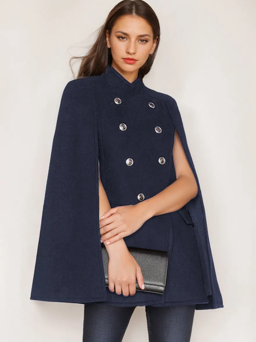 Poncho Femme avec Manches Longues à Col Montant Bicolores