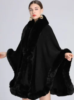 Poncho Femme avec Manches Longues à Col Revers Unicolore