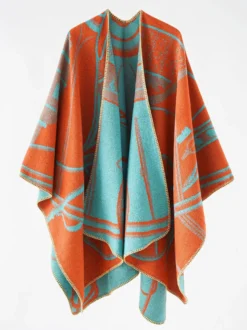 Poncho Femme Cape Rouge Bicolore