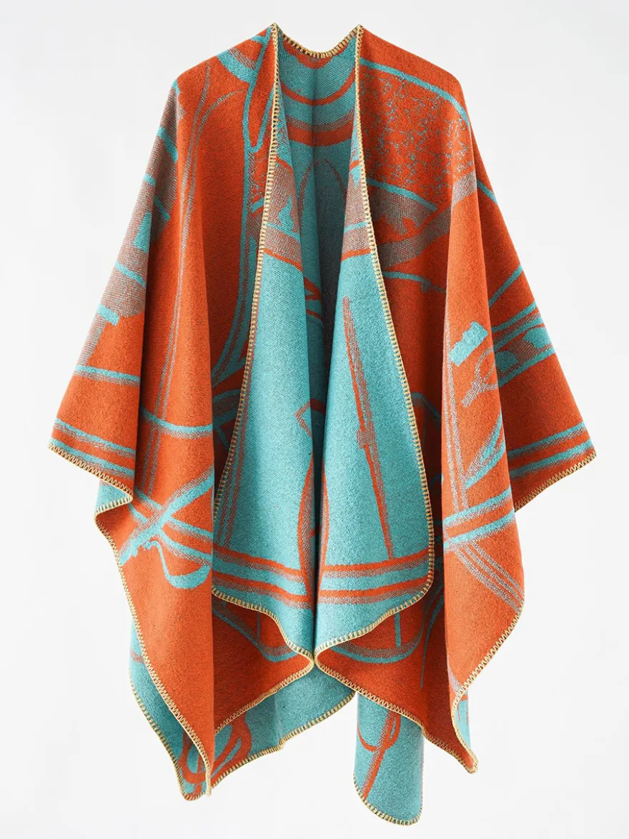 Poncho Femme Cape Rouge Bicolore