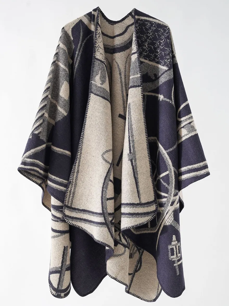 Poncho Femme Cape Rouge Bicolore